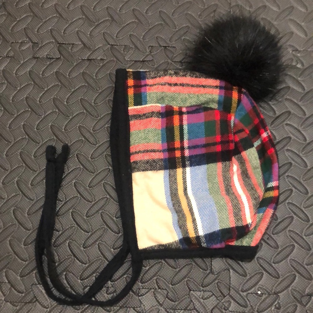 Lorin Lane Handmade flannel plaid Pom bonnet 3-5y